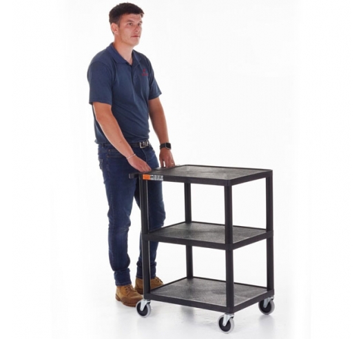Plastic Shelf Trolley with 3 Flat Shelves In Use