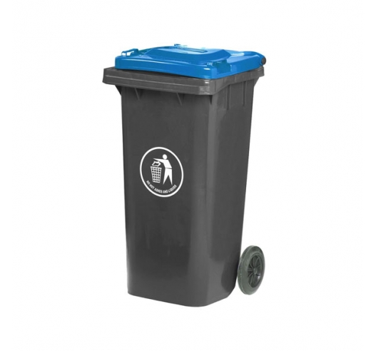 120 Litre Wheelie Bin With Grey Body And Blue Lid