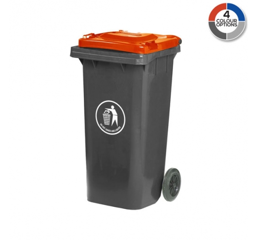 120 Litre Wheelie Bin With Grey Body And Red Lid