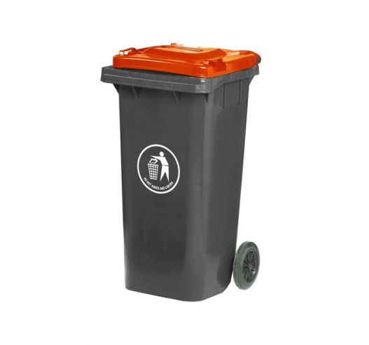 120 Litre Wheelie Bin With Grey Body And Red Lid