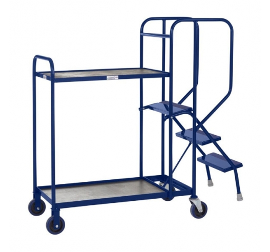 2 Tier Picking Trolley In Blue With Timber Shelves