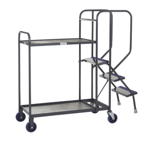 2 Tier Picking Trolley In Grey With Timber Shelves