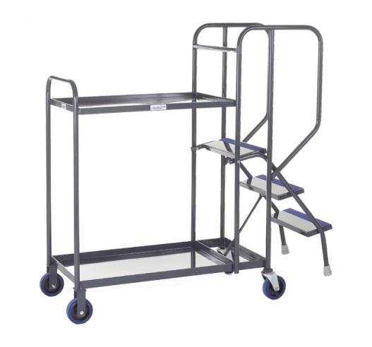 2 Tier Picking Trolley In Grey With Steel Shelves