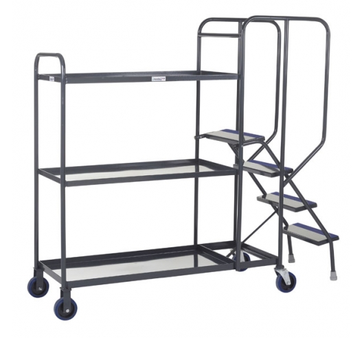 3 Tier Picking Trolleys With Steel Shelves In Grey