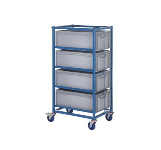 Mobile Tray Rack With 4 Euro Containers Back View
