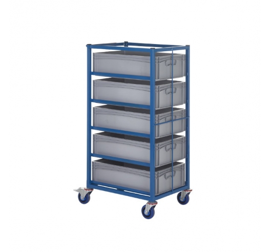 Mobile Tray Rack With 5 Euro Containers Back View
