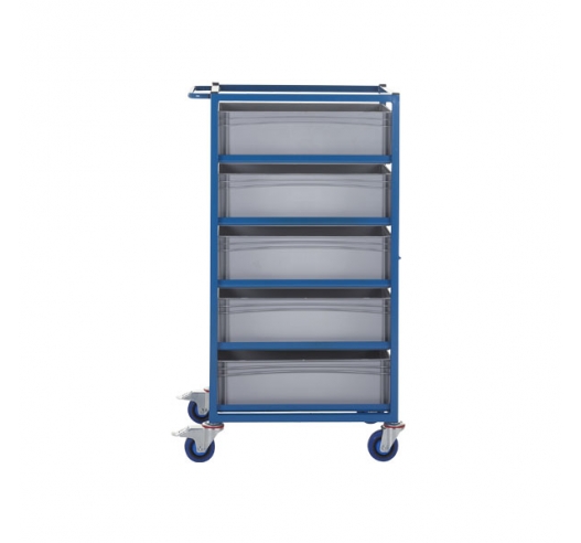 Mobile Tray Rack With 5 Euro Containers Side View