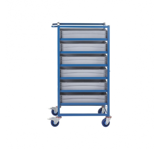Mobile Tray Rack With 6 Euro Containers Side View