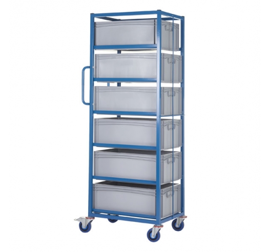 Mobile Tray Rack With 6 Euro Containers Back View