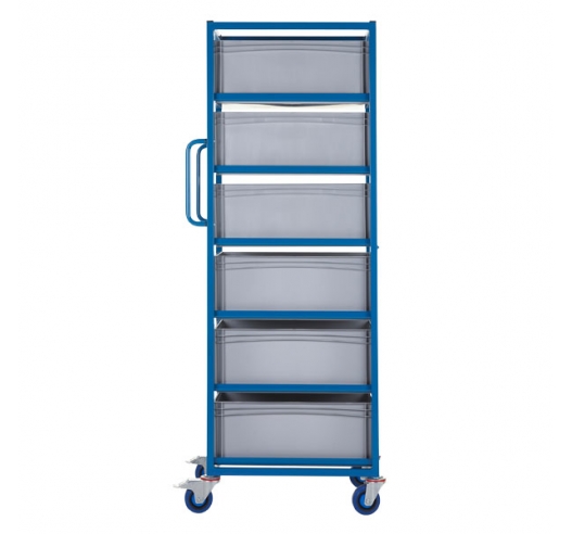 Mobile Tray Rack With 6 Euro Containers Side View