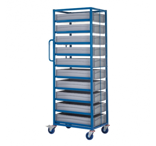 Mobile Tray Rack With 10 Euro Containers Back View