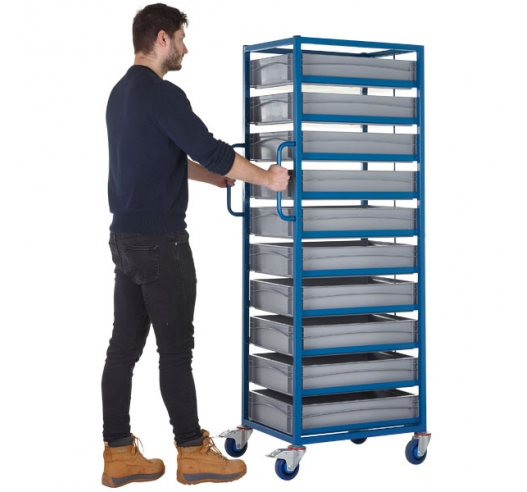 Mobile Tray Rack With 10 Euro Containers In Use