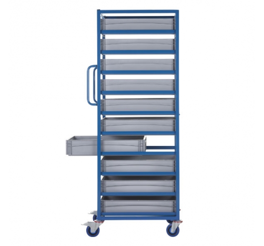 Mobile Tray Rack With 10 Euro Containers Side View
