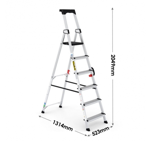 Professional Stepladder with Carry Handle 6 Tread Dimensions