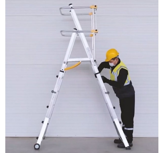 Folding Telescopic Large Platform Stepladder In Use