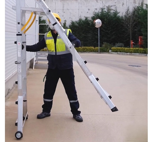 Folding Telescopic Large Platform Stepladder In Use