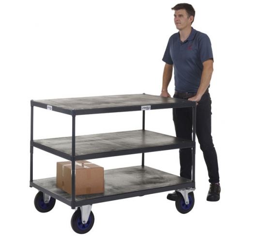 Heavy Duty Shelf Trucks with Timber Shelving In Use
