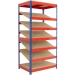 Shelving bay with 5 sloping shelves