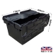 LC3-P Black Plastic Crates with Hinged Attached Lids