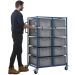 Double Width Mobile Tray Rack With 10 Containers In Use
