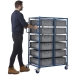 Double Width Mobile Tray Rack with 12 Containers In Use