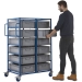 Double Width Mobile Tray Rack with 12 Containers In Use