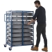 Double Width Mobile Tray Rack With 16 Containers In Use